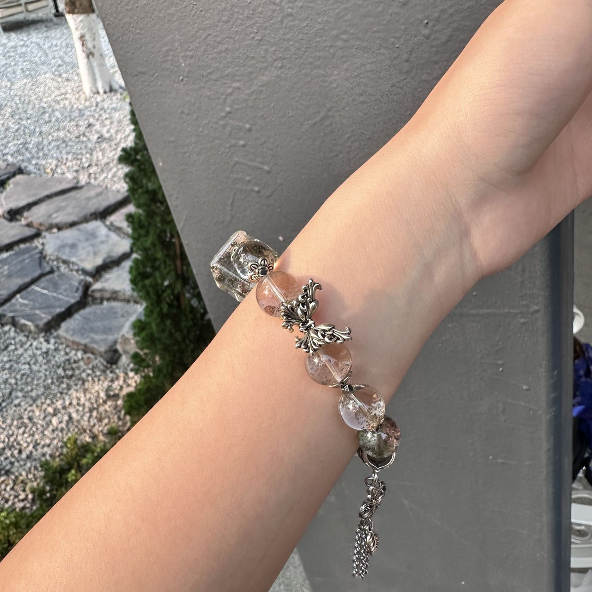 Natural Green Phantom Quartz Bracelet | Garden Quartz Square Slab Amulet | Taoist Consecrated Career Wealth & Transformation Jewelry
