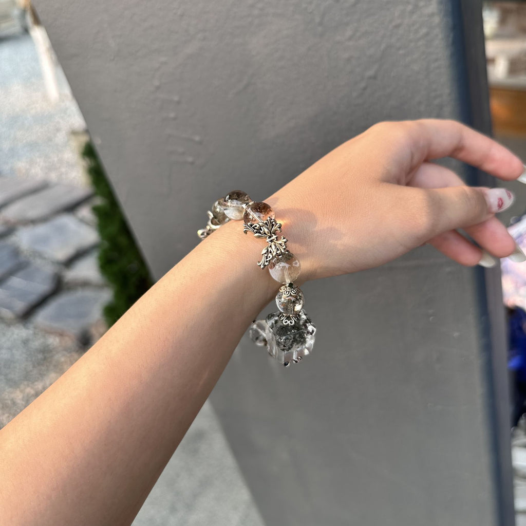 Natural Green Phantom Quartz Bracelet | Garden Quartz Square Slab Amulet | Taoist Consecrated Career Wealth & Transformation Jewelry