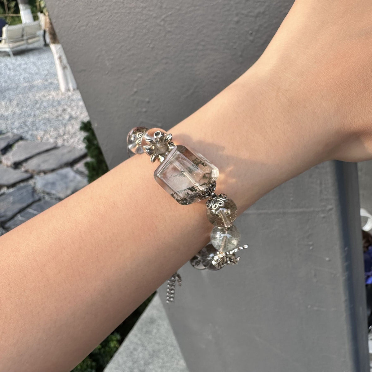 Natural Green Phantom Quartz Bracelet | Garden Quartz Square Slab Amulet | Taoist Consecrated Career Wealth & Transformation Jewelry