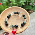 Natural Green Seraphinite Obsidian Bracelet | Large Clear Quartz Phantom Energy Amulet | Taoist Consecrated Aura Protection & Evil Spirits Shield Jewelry