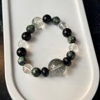 Natural Green Seraphinite Obsidian Bracelet | Large Clear Quartz Phantom Energy Amulet | Taoist Consecrated Aura Protection & Evil Spirits Shield Jewelry