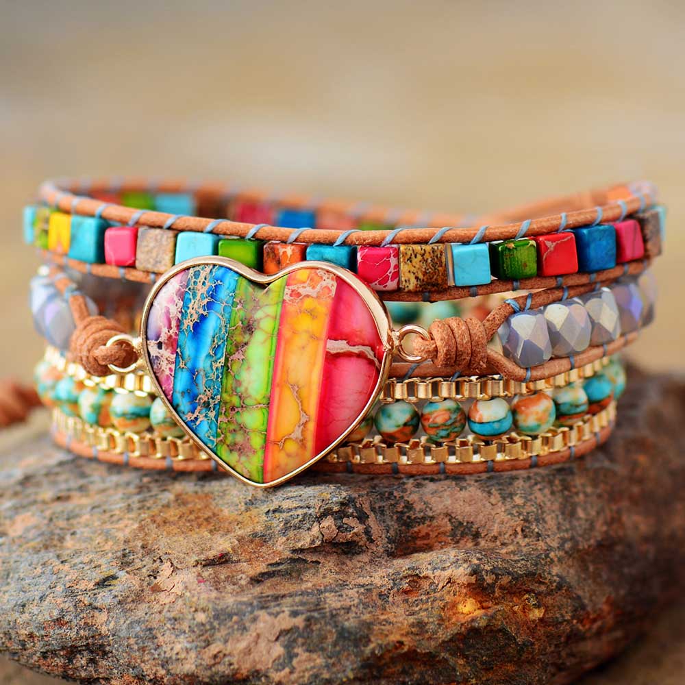 Natural imperial stone hand - woven bracelet - EclipticJew