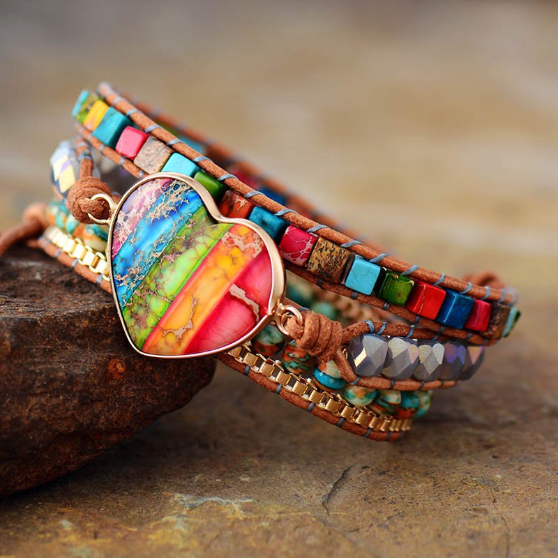 Natural imperial stone hand - woven bracelet - EclipticJew