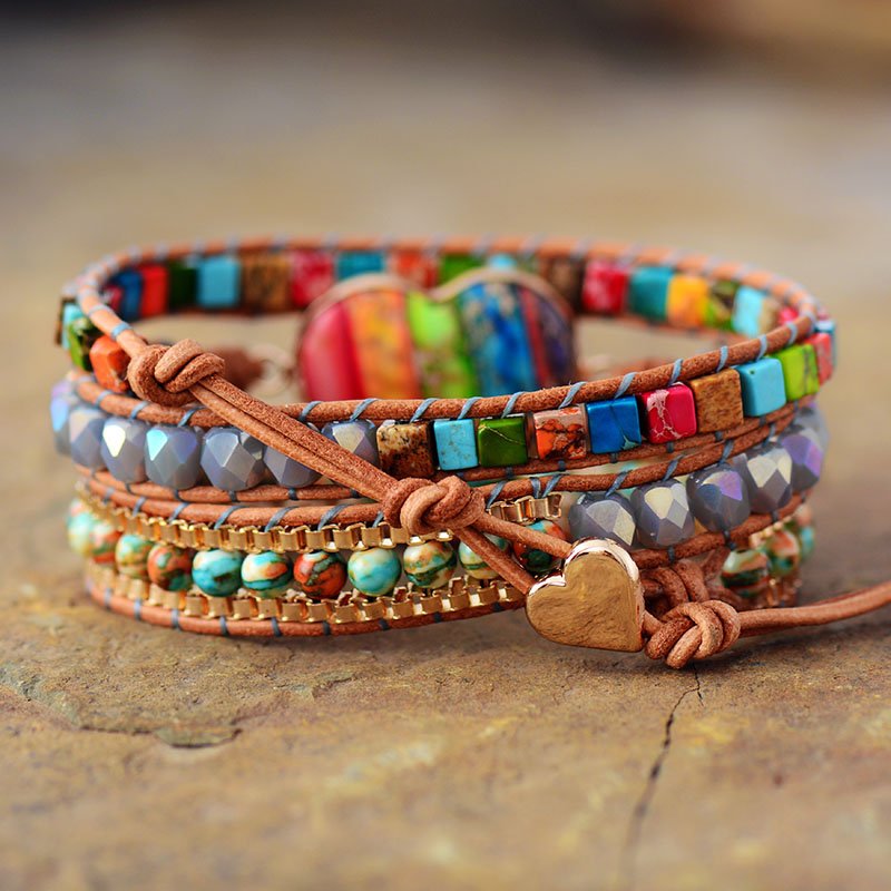 Natural imperial stone hand - woven bracelet - EclipticJew