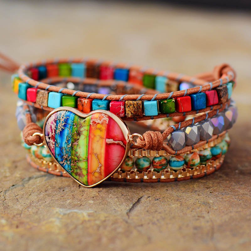 Natural imperial stone hand - woven bracelet - EclipticJew