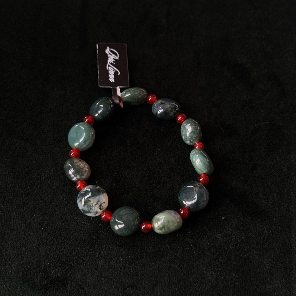 Natural Moss Agate With Red Agate Accents | Grounding & Protection Crystal Bracelet