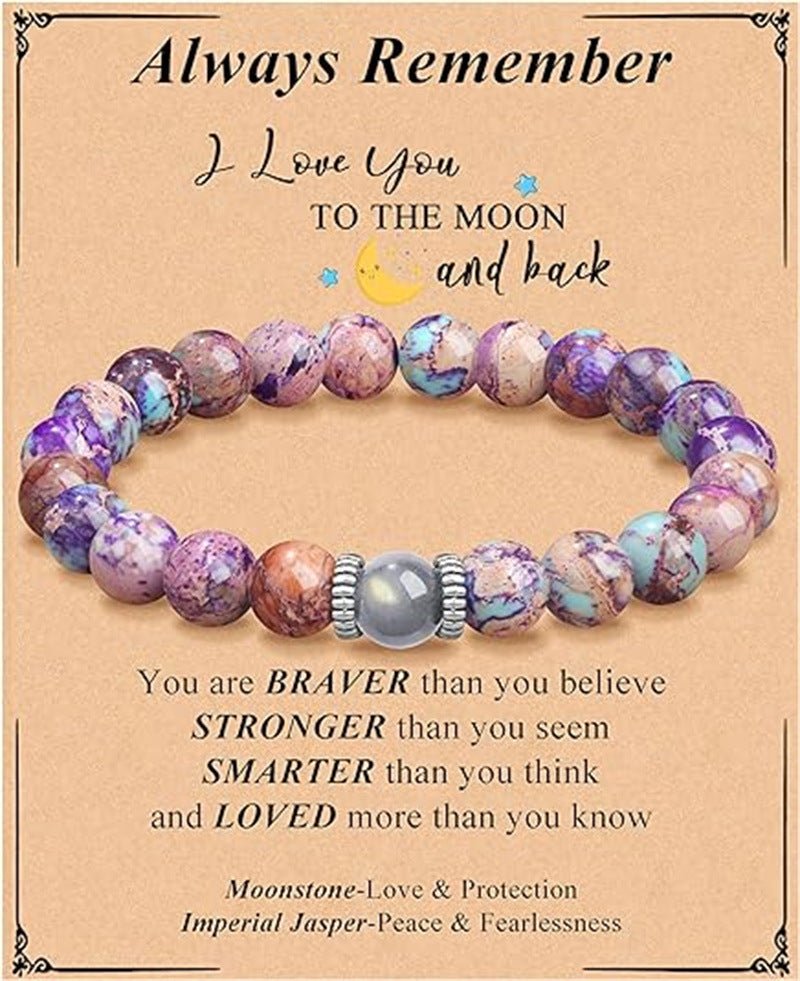 Natural Purple Emperor Stone Match Moonstone Elastic String Beaded Bracelet - EclipticJew