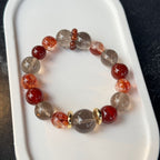 Natural Red Jiao Hua & Smoky Quartz Bracelet | Consecrated Fire Quartz Energy Amulet | Taoist Protection & Wealth Magnet Crystal Jewelry