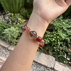 Natural Red Jiao Hua & Smoky Quartz Bracelet | Consecrated Fire Quartz Energy Amulet | Taoist Protection & Wealth Magnet Crystal Jewelry