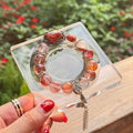 Natural Red Jiao Hua Oval Focal Bracelet | Fire Quartz Flower of Wealth Amulet | Taoist Consecrated Protection & Career Abundance Jewelry