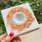 Natural Red Jiao Hua Quartz Bracelet | Sparkling Crescent Moon Charm Amulet | Taoist Consecrated Fire Quartz Career Success & Wealth Jewelry