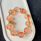 Natural Red Jiao Hua Quartz Bracelet | Sparkling Crescent Moon Charm Amulet | Taoist Consecrated Fire Quartz Career Success & Wealth Jewelry