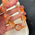 Natural Red Jiao Hua Quartz Bracelet | Sparkling Crescent Moon Charm Amulet | Taoist Consecrated Fire Quartz Career Success & Wealth Jewelry