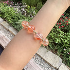 Natural Red Jiao Hua Quartz Bracelet | Sparkling Crescent Moon Charm Amulet | Taoist Consecrated Fire Quartz Career Success & Wealth Jewelry