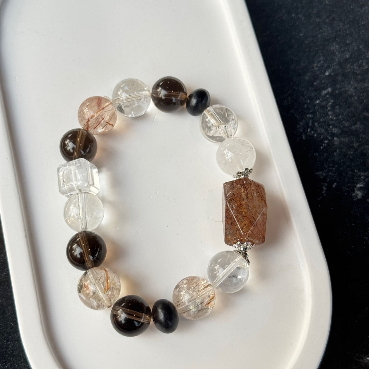 Natural Red Rutilated Quartz Bracelet | Geometric Hexagonal Crystal Slab Amulet | Taoist Consecrated Grounding Protection & Windfall Wealth Jewelry