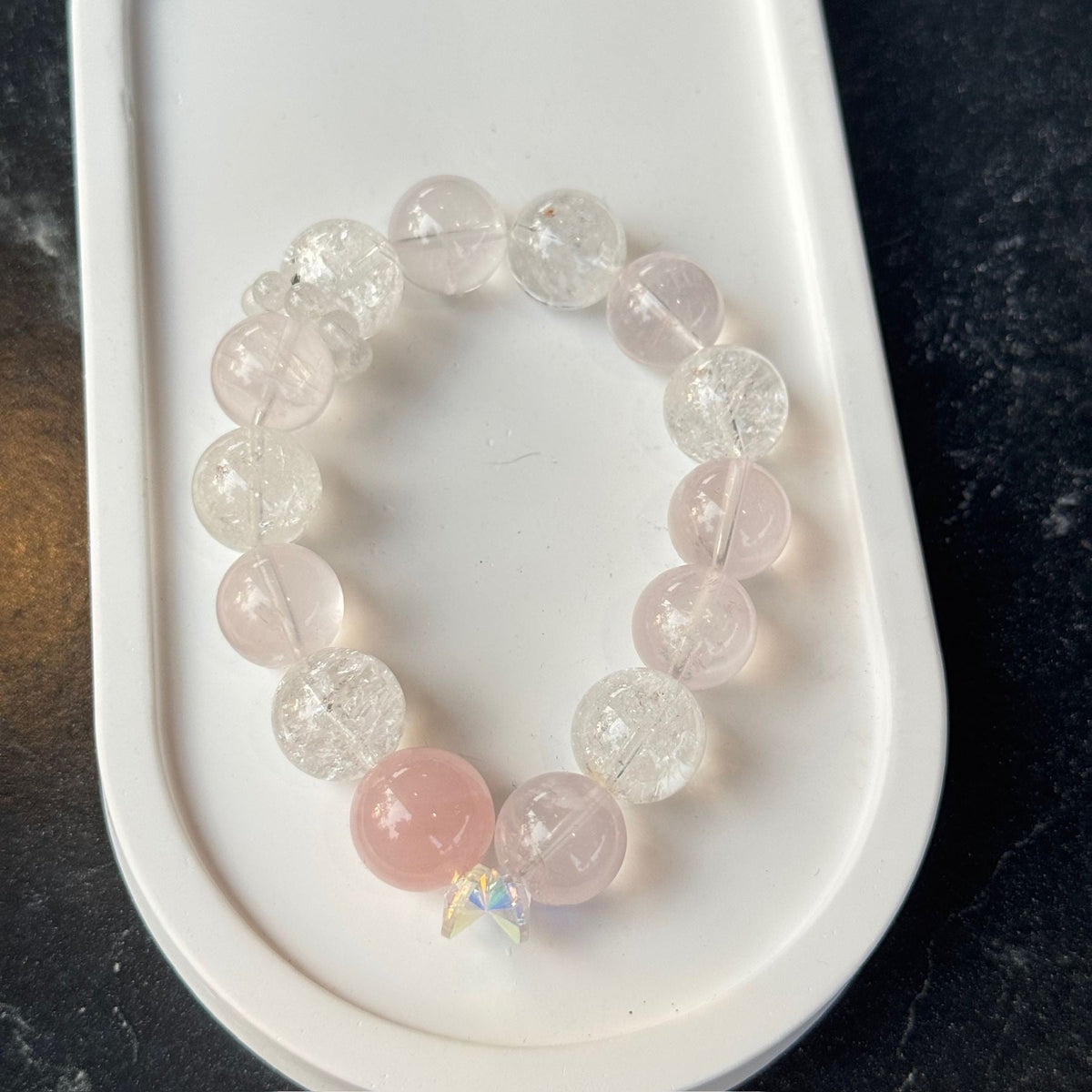 Natural Rose Quartz Bracelet | Shimmering Crackle Quartz Energy Amulet | Taoist Consecrated Heart Chakra Healing & Transformation Butterfly Jewelry