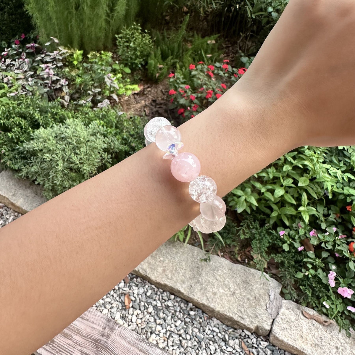 Natural Rose Quartz Bracelet | Shimmering Crackle Quartz Energy Amulet | Taoist Consecrated Heart Chakra Healing & Transformation Butterfly Jewelry