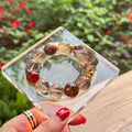 Natural Smoky Quartz Statement Bracelet | Faceted Crystal Slab Protection Amulet | Taoist Consecrated Red Rutile Career Breakthrough Jewelry