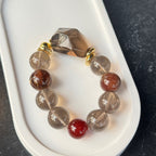 Natural Smoky Quartz Statement Bracelet | Faceted Crystal Slab Protection Amulet | Taoist Consecrated Red Rutile Career Breakthrough Jewelry