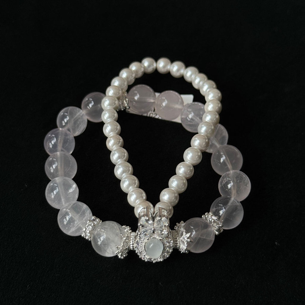 Natural Star Rose Quartz & Pearl Lucky Bracelet | Love Energy Taoist Blessed Bracelet