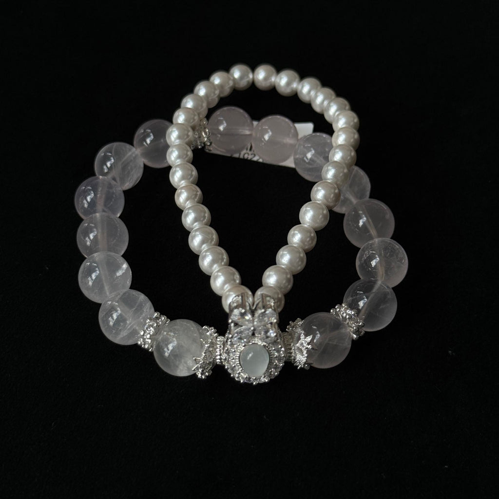 Natural Star Rose Quartz & Pearl Lucky Bracelet | Love Energy Taoist Blessed Bracelet
