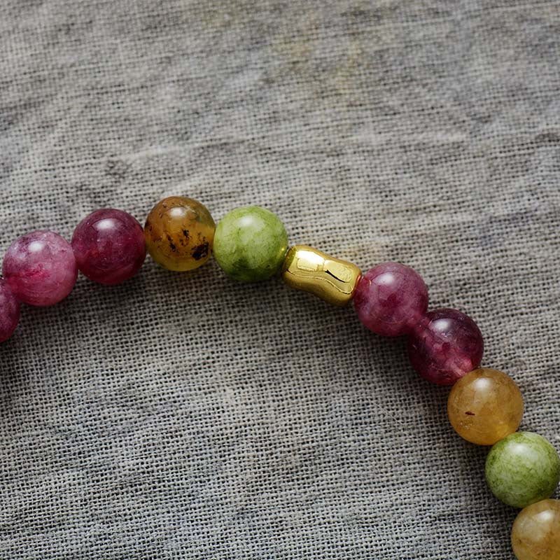 Natural Stone Amethyst Tourmaline Crystal Handmade Elastic Beaded Bracelet Jewelry - EclipticJew
