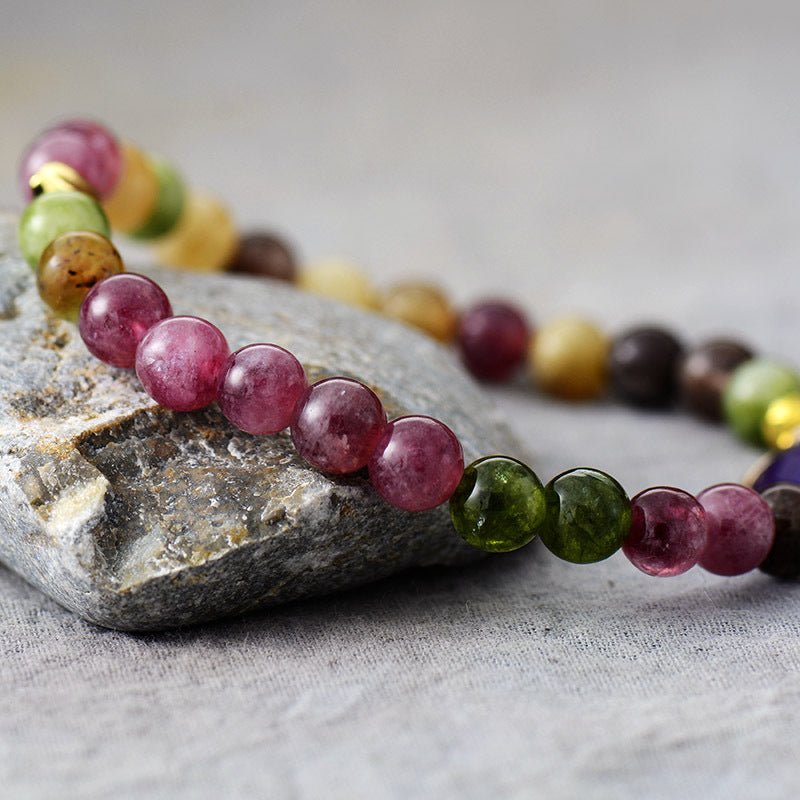 Natural Stone Amethyst Tourmaline Crystal Handmade Elastic Beaded Bracelet Jewelry - EclipticJew