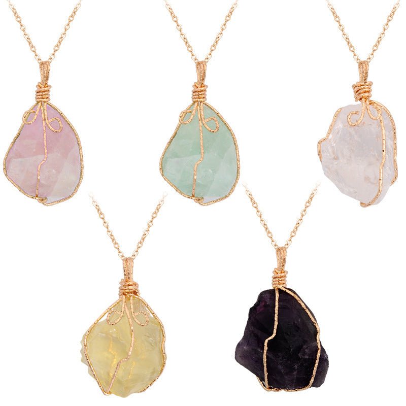 Natural stone pendant irregular crystal rough necklace - EclipticJew