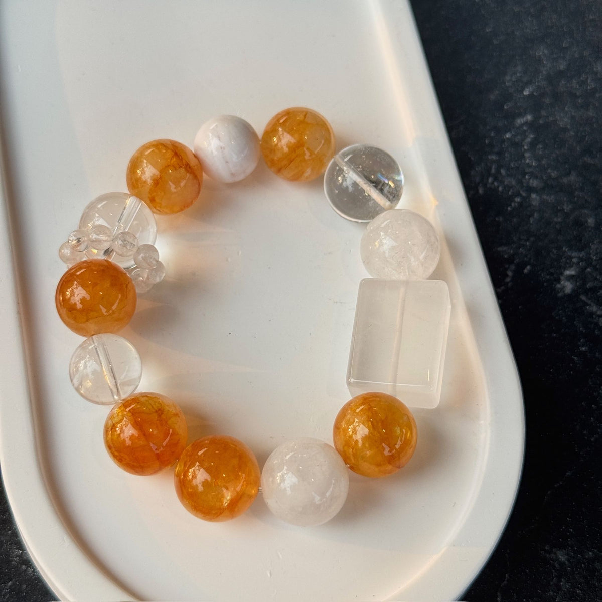 Natural Yellow Jiao Hua Bracelet | Geometric Clear Quartz Slab Amulet | Taoist Consecrated Golden Fire Quartz Prosperity Jewelry