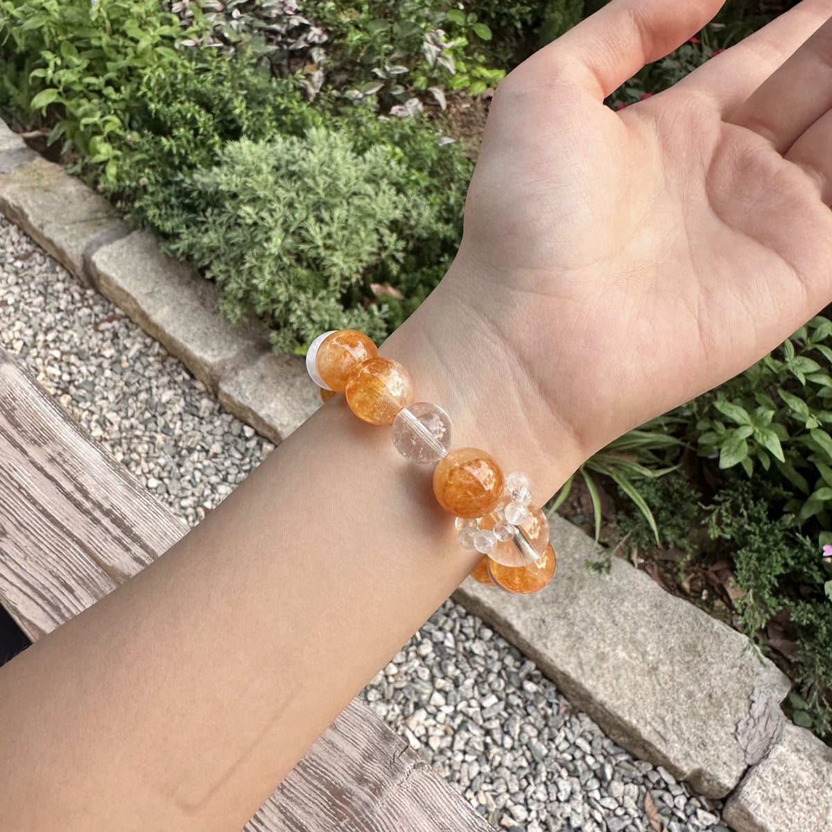Natural Yellow Jiao Hua Bracelet | Geometric Clear Quartz Slab Amulet | Taoist Consecrated Golden Fire Quartz Prosperity Jewelry