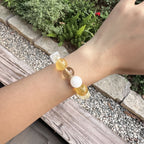 Natural Yellow Jiao Hua Bracelet | Geometric Clear Quartz Slab Amulet | Taoist Consecrated Golden Fire Quartz Prosperity Jewelry
