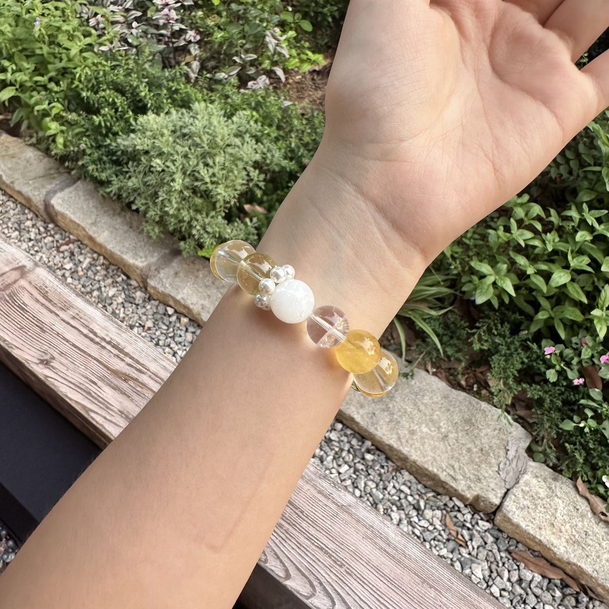 Natural Yellow Jiao Hua Bracelet | Geometric Clear Quartz Slab Amulet | Taoist Consecrated Golden Fire Quartz Prosperity Jewelry