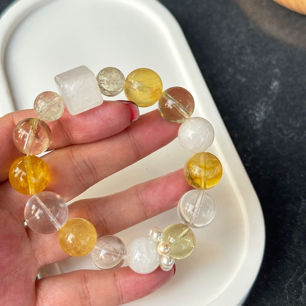 Natural Yellow Jiao Hua Statement Bracelet | Golden Fire Quartz Wealth Amulet | Taoist Consecrated Windfall Luck & Side-Hustle Prosperity Jewelry