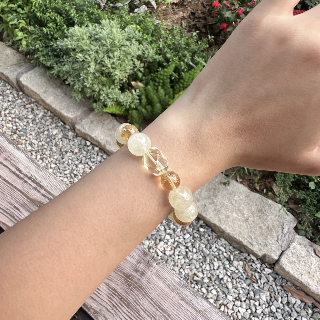 Natural Yellow Jiao Hua Statement Bracelet | Golden Fire Quartz Wealth Amulet | Taoist Consecrated Windfall Luck & Side-Hustle Prosperity Jewelry