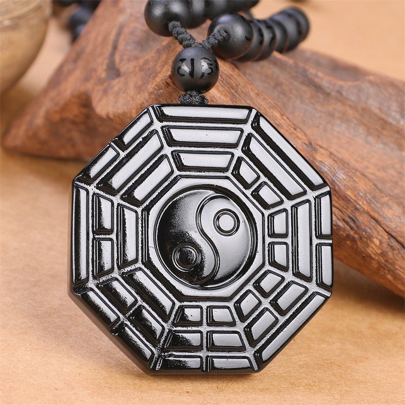 Obsidian Yin Yang Bagua Pendant Necklace - EclipticJew