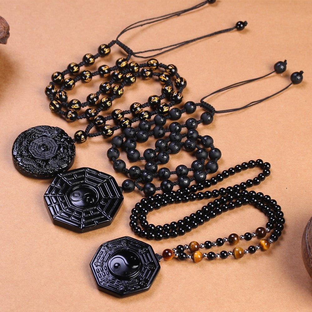 Obsidian Yin Yang Bagua Pendant Necklace - EclipticJew