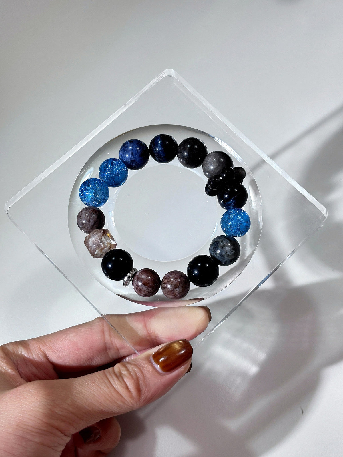 Phantom Tide Ocean Crystal Bracelet | Blue Flash, Rutilated Quartz & Black Tourmaline