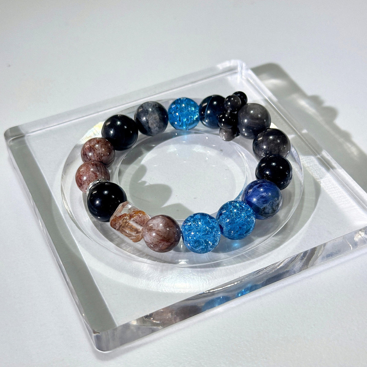 Phantom Tide Ocean Crystal Bracelet | Blue Flash, Rutilated Quartz & Black Tourmaline