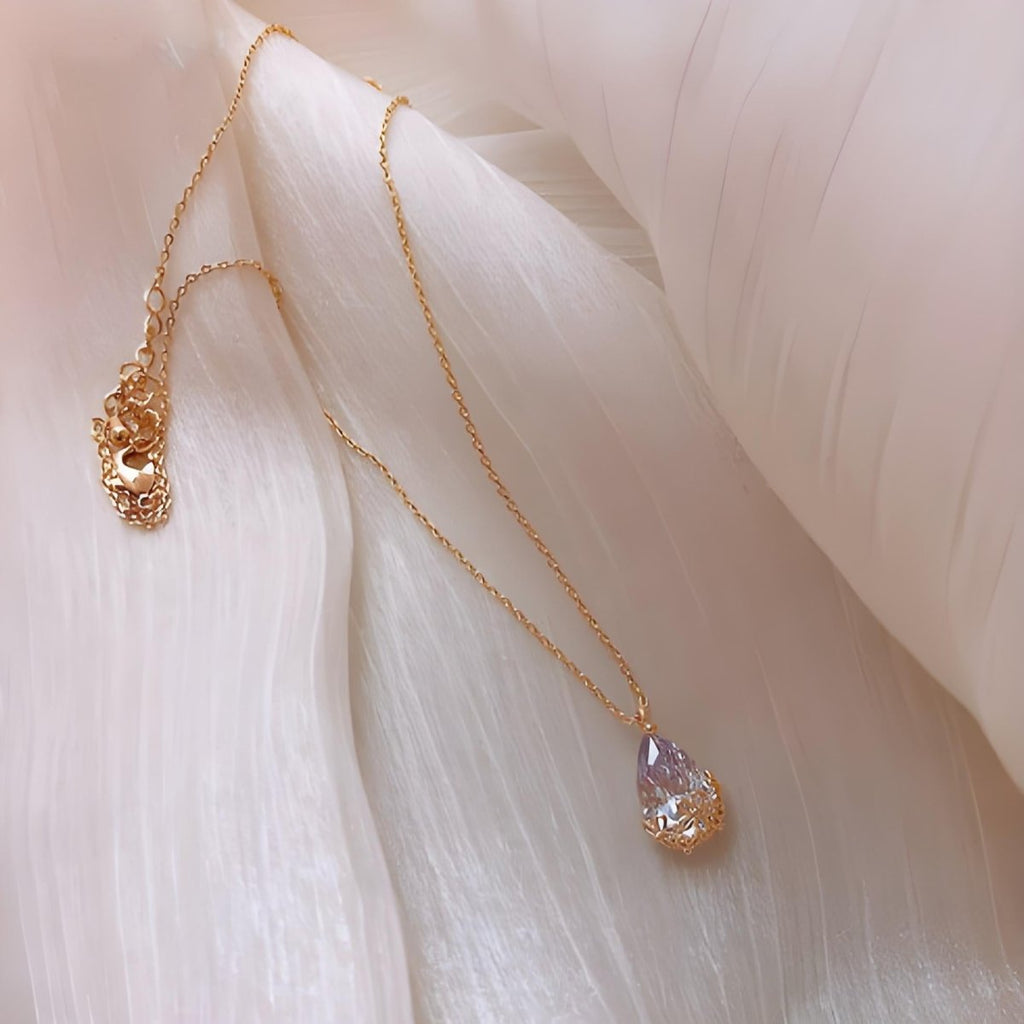 Pink Purple Water Drop Crystal Pendant Necklace for Women - EclipticJewpendant