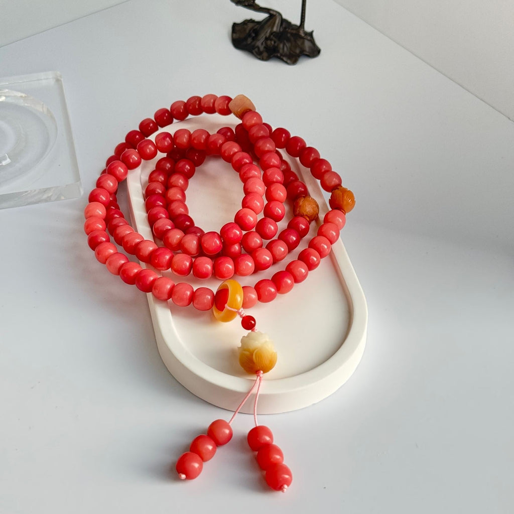 Plum Blossom Pink Bodhi Mala | 108 Beads Meditation Necklace & Bracelet
