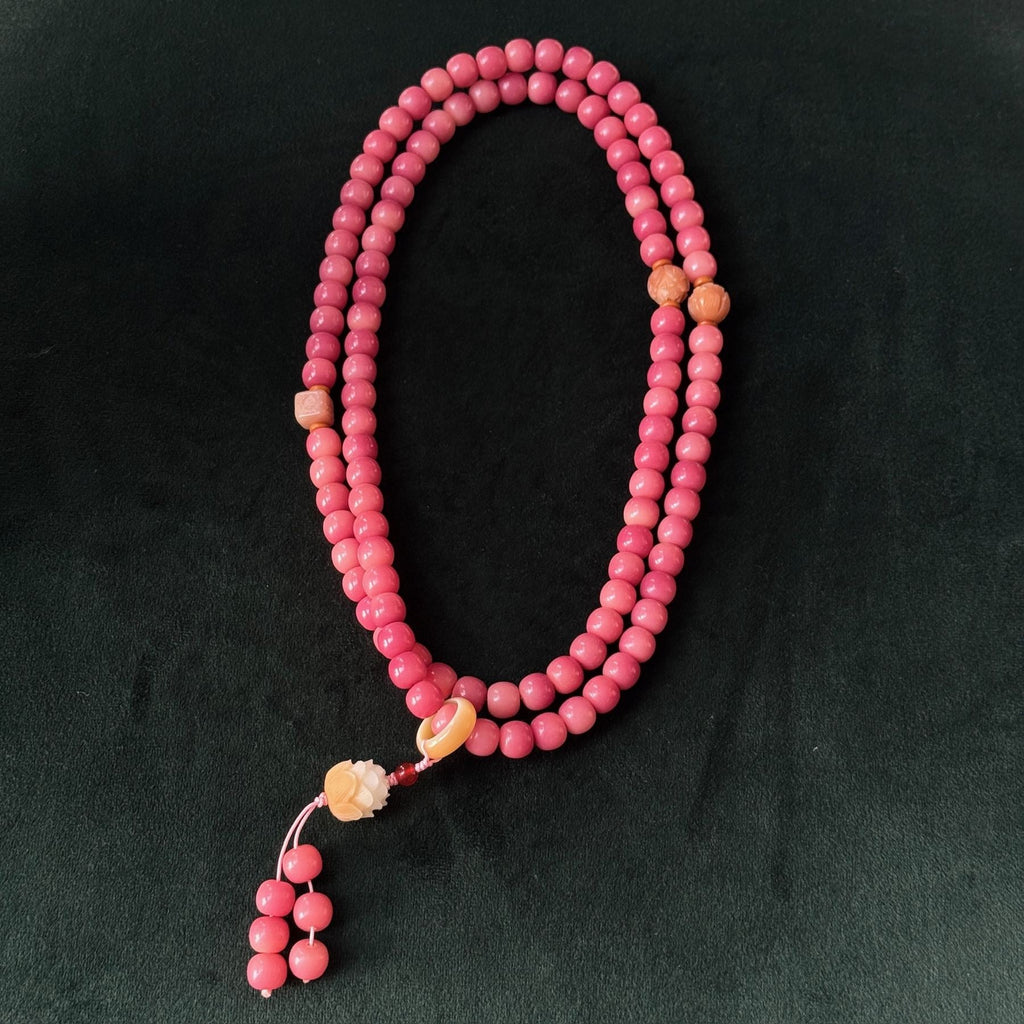Plum Blossom Pink Bodhi Mala | 108 Beads Meditation Necklace & Bracelet