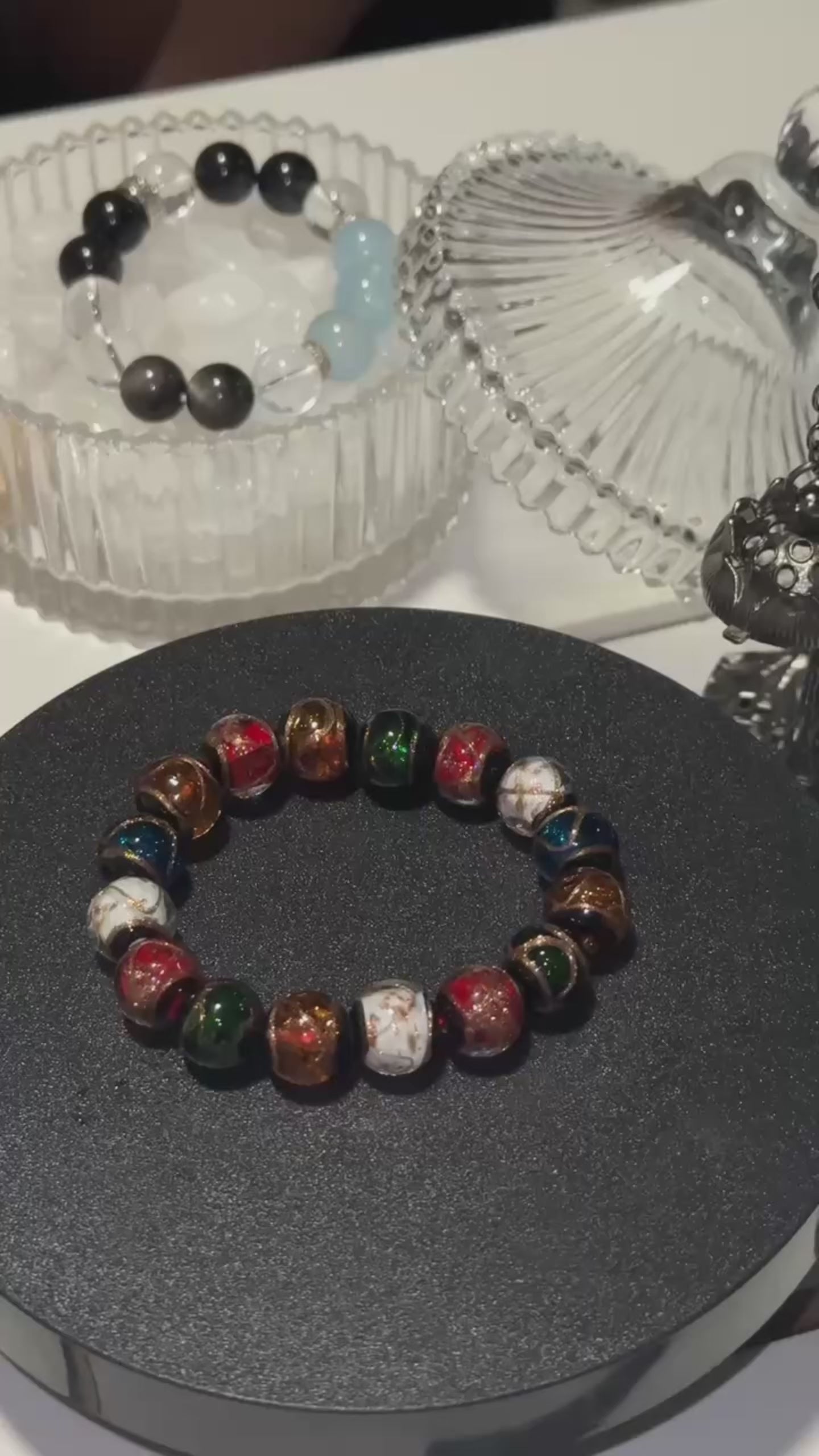 Five-Color Enamel Glass Bead Bracelet: