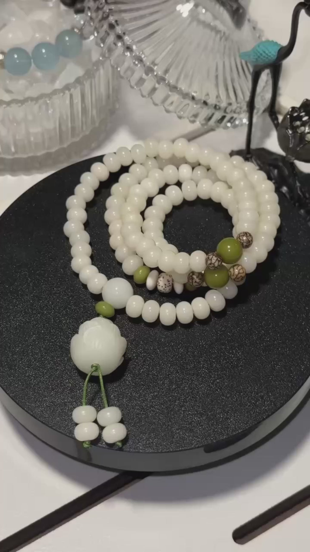 Natural White Bodhi Seed Mala Bracelet