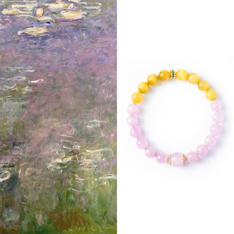 Monet Water Lilies Bracelet — Kunzite & Golden Tiger Eye EclipticJew