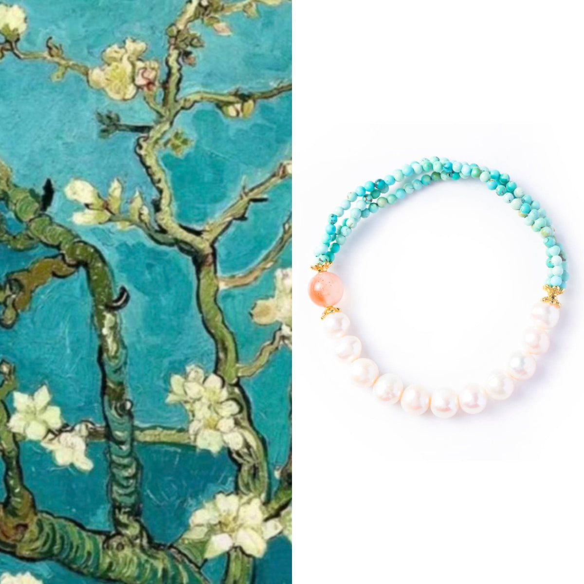 Van Gogh Almond Blossom Bracelet — Turquoise, Freshwater Pearl & Agate EclipticJew