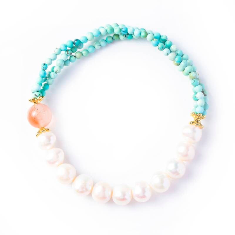 Van Gogh Almond Blossom Bracelet — Turquoise, Freshwater Pearl & Agate EclipticJew