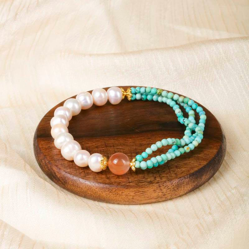Van Gogh Almond Blossom Bracelet — Turquoise, Freshwater Pearl & Agate EclipticJew