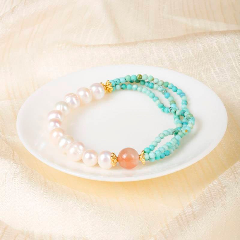 Van Gogh Almond Blossom Bracelet — Turquoise, Freshwater Pearl & Agate EclipticJew