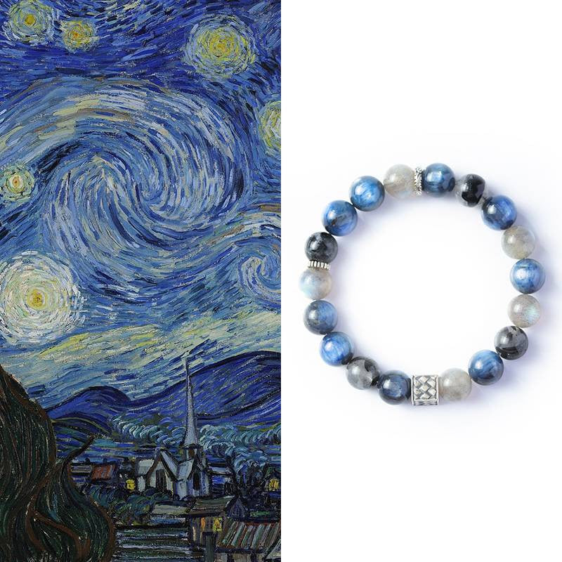 Van Gogh Starry Night Bracelet — Blue Rutilated Quartz & Moonstone EclipticJew