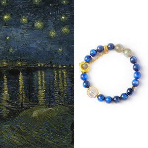 Van Gogh Starry Night Over the Rhone Bracelet — Kyanite, Moonstone & Moon Charm EclipticJew